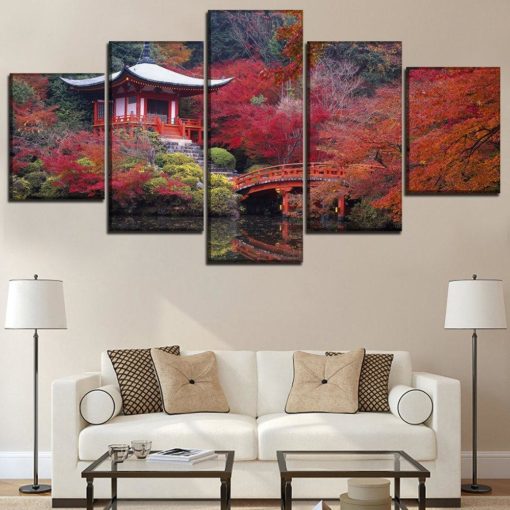 Autumn Forest Wall Art, Read Leafs Forest Canvas Art, Landscape Painting, Home Decor, Multi Panels, Mural, Split Canvas
