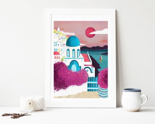 Santorini Wall Art | Santorini Print | Greek Island | Travel Poster