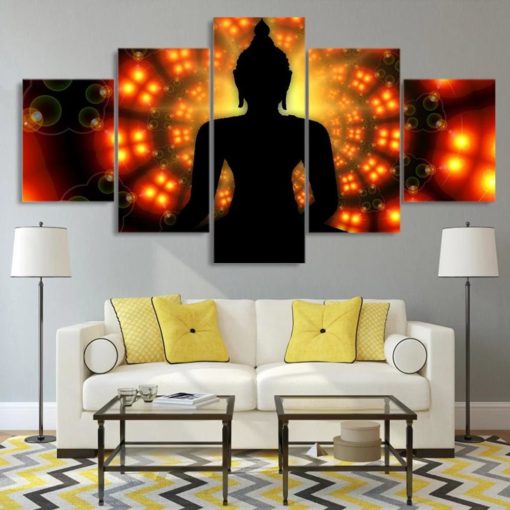 Buddha Wall Art, Buddhism Canvas Art, Terracotta Wall Decor, Psychedelic, Meditation, Poster, Yoga, Framed, Large, Split, Ready To Hang