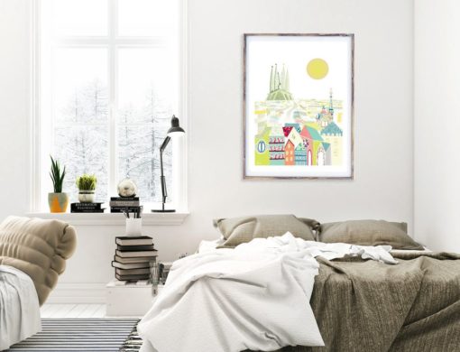 Barcelona Print | Barcelona Skyline | Spanish Wall Art | sagrada familia | Large Wall Art
