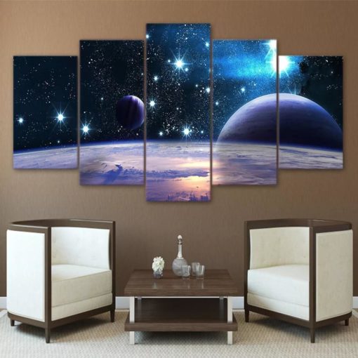 Space Wall Art, Universe Canvas Art, Galaxy Wall Decor, Planet Multi Panel, Split Canvas, Large Canvas Set, Framed Poster, Purple Home Decor