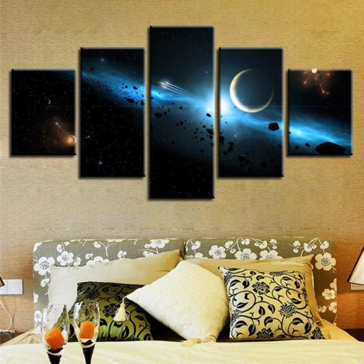 Space Wall Art, Universe Canvas Art, Galaxy Wall Decor, Planet Multi Panel, Split Canvas, Large Canvas Set, Framed Poster, Black Home Decor