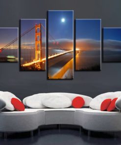 Bridge Wall Art, Bridge Canvas Art, Cityscape Wall Decor, Home Decor, Split Canvas, Multi Panel, Large Canvas Set, Framed Poster, Nightview