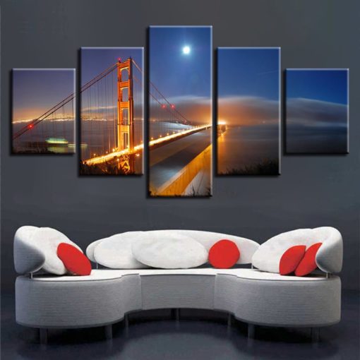 Bridge Wall Art, Bridge Canvas Art, Cityscape Wall Decor, Home Decor, Split Canvas, Multi Panel, Large Canvas Set, Framed Poster, Nightview