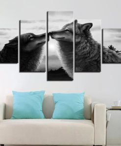 Wolf Wall Art, Wolf Wall Decor, Wolf Canvas Art, Black Wolves Love 5 Piece Canvas Print, Black Wolf Wall Art, Black Wolf Wall Decor, Framed