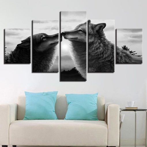 Wolf Wall Art, Wolf Wall Decor, Wolf Canvas Art, Black Wolves Love 5 Piece Canvas Print, Black Wolf Wall Art, Black Wolf Wall Decor, Framed