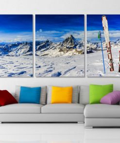 Snow Mountain with Ski Canvas Art Skiing Wall Art Skier Gift Winter Wall Decor Ski Photo Ski Poster Ski Art Winter Decor Extreme Wall Art