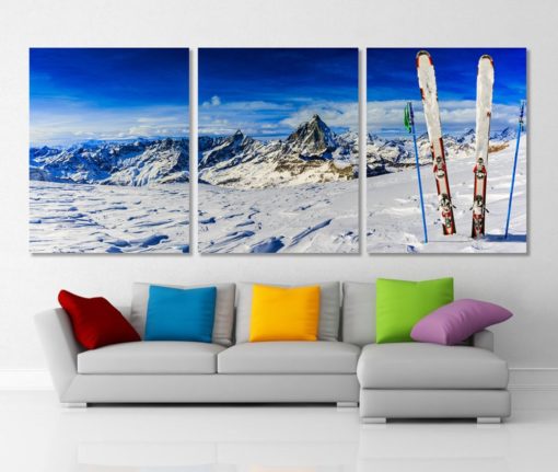 Snow Mountain with Ski Canvas Art Skiing Wall Art Skier Gift Winter Wall Decor Ski Photo Ski Poster Ski Art Winter Decor Extreme Wall Art