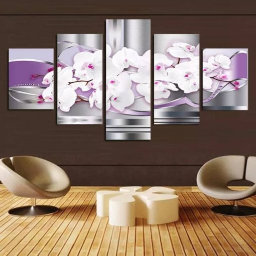 Flower Wall Art, Flower Canvas Art, Flower Painting,Multi Panel Wall Decor, Orchid Canvas Print,Floral Wall Art,Mural, Large Framed