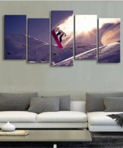 Snowboard Wall Art, Snowboard Canvas Art, Snowboard Painting,5 Piece Snowboarding Canvas Print, Snow Split Panels Set,Large Wall Art Framed