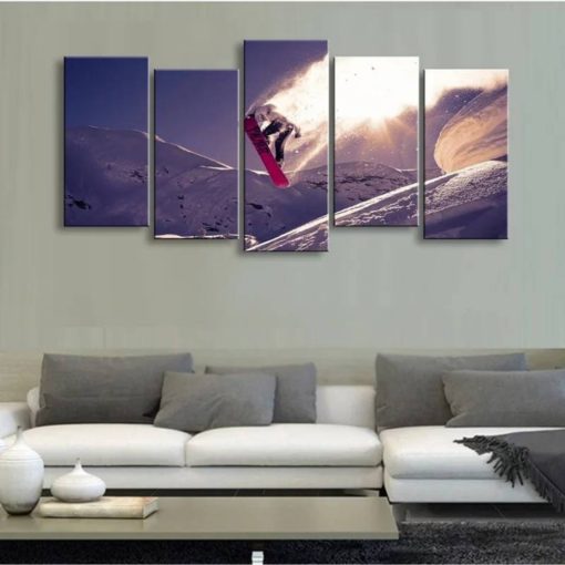 Snowboard Wall Art, Snowboard Canvas Art, Snowboard Painting,5 Piece Snowboarding Canvas Print, Snow Split Panels Set,Large Wall Art Framed