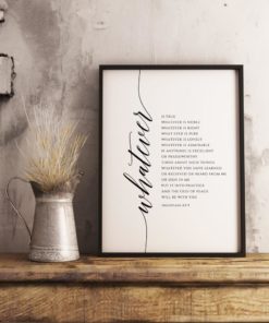 Printable Scripture Wall Art Bible Verse Wall Art Bible Quote Wall Art Philippians 4 8 Hand Lettered Nursery Scripture Christian Wall Art