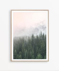 Foggy Forest Print Large Wall Art Nature Art Modern Wall Art Scandinavian Print Forest Wall Art Blush Pink Wall Art Green and Pink Print Art