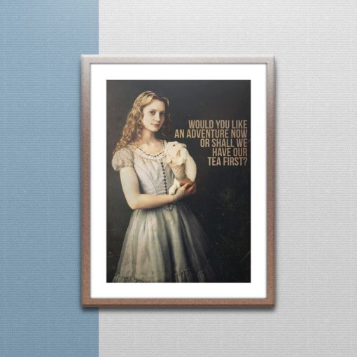 Alice in Wonderland poster print quote wall art home decor birthday party disney gifts for her him canvas cheshire cat we are all mad here