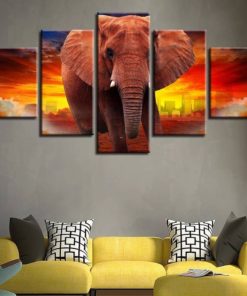 Elephant Painting,Elephant Canvas Print, Elephant 5 Piece Canvas Art, Large Elephant Wall Decor, Mural,Framed Artwork