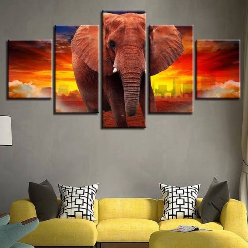 Elephant Painting,Elephant Canvas Print, Elephant 5 Piece Canvas Art, Large Elephant Wall Decor, Mural,Framed Artwork