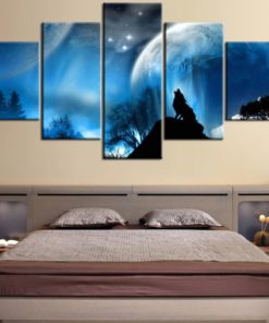 Wolf Wall Art, Wolf Howl Canvas Art, Wolf Painting, Wolf Moon Canvas Print, Wolf Multi Panels Wall Decor, Wolf Split Canvas,Framed