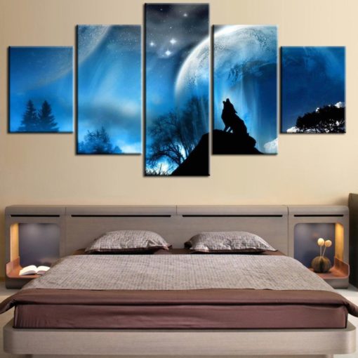 Wolf Wall Art, Wolf Howl Canvas Art, Wolf Painting, Wolf Moon Canvas Print, Wolf Multi Panels Wall Decor, Wolf Split Canvas,Framed