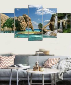 Beach Decor, Island Canvas Art, Island Wall Decor, Large Fantasy Island 5 Piece Canvas Print Framed