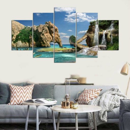 Beach Decor, Island Canvas Art, Island Wall Decor, Large Fantasy Island 5 Piece Canvas Print Framed