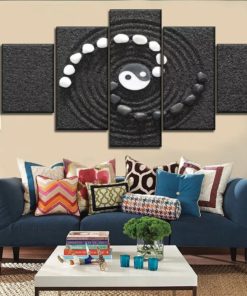 Yin and Yang Wall Art, Yin and Yang Wall Decor, Relaxing Canvas Art, Peace Painting, Black and White Decor, Multi Panel Canvas Print, Framed