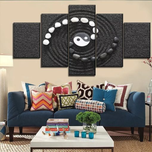 Yin and Yang Wall Art, Yin and Yang Wall Decor, Relaxing Canvas Art, Peace Painting, Black and White Decor, Multi Panel Canvas Print, Framed