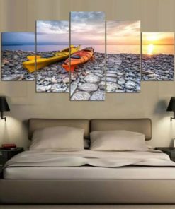 Canoe Wall Art, Canoe Canvas Art, Canoe Painting, Canoeing Wall Decor, Canoeing Landscape Mural, Split Canvas, Multi Panels, Framed