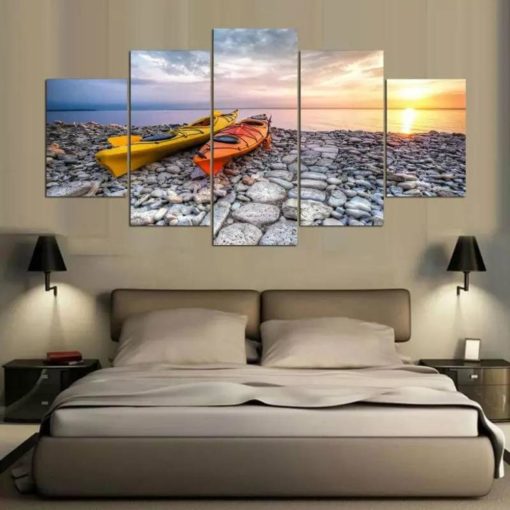 Canoe Wall Art, Canoe Canvas Art, Canoe Painting, Canoeing Wall Decor, Canoeing Landscape Mural, Split Canvas, Multi Panels, Framed