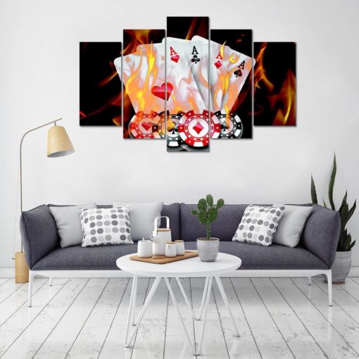 Poker Wall Art, Poker Canvas Art, Poker Wall Decor, Poker 5 Piece Canvas Print, Poker Game Decor, Framed Wall Poster