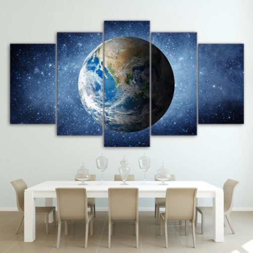 Planet Earth Wall Art, Universe Canvas Art, Solar System Wall Decor, Milky Way Canvas Set, Split Canvas, Multi Panel, Large Framed Poster