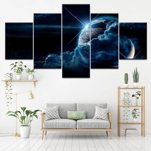 Space Wall Art, Planet Earth, Solar  system Canvas Set, Milky Way Canvas Set, Split Canvas, Multi Panel, Large Framed Poster