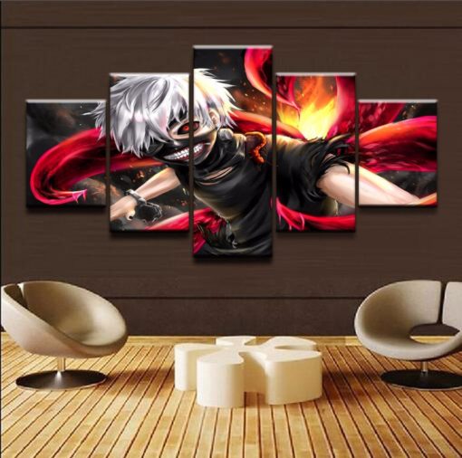 Tokyo Ghoul Ken Kaneki Rize Kamishiro Touka Kirishima Arima 5 Piece Manga Anime Canvas Home Decor Wall Art Poster Print Panel Wall Hanging
