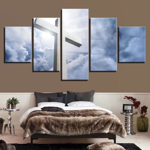 Jesus Christ The Lord Christian Catholic Religious Faith Inri Cross 5 Piece Canvas Church Bible Home Decor Wall Art Print Panel Wall Hanging