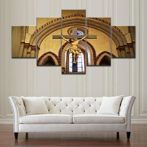 Jesus Christ The Lord Christian Catholic Religious Faith Inri Cross 5 Piece Canvas Church Bible Home Decor Wall Art Print Panel Wall Hanging