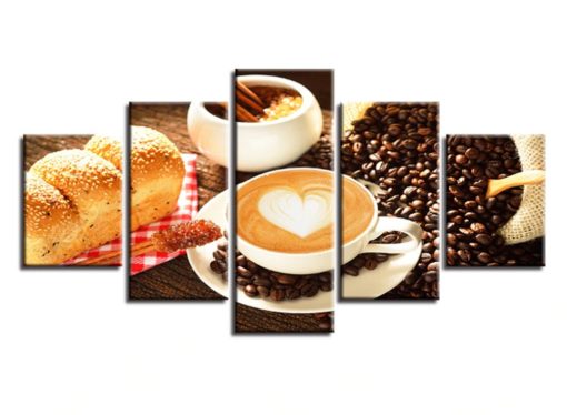 5 Pieces Framed Morning Heartful Coffee Latte w/ Italian Bread Canvas
