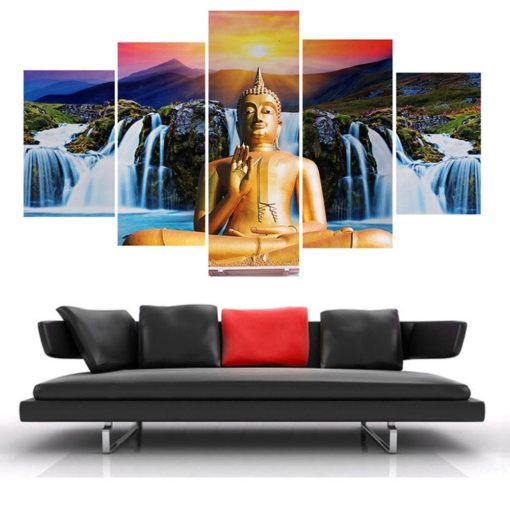 Buddha Spiritual Peaceful Dharma Meditation Nirvana 5 Piece Canvas Home Decor Buddhism Buddhist Zen Wall Art Print Panel Poster Wall Hanging