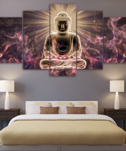 Buddha Spiritual Peaceful Dharma Meditation Nirvana 5 Piece Canvas Home Decor Buddhism Buddhist Zen Wall Art Print Panel Poster Wall Hanging
