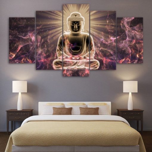 Buddha Spiritual Peaceful Dharma Meditation Nirvana 5 Piece Canvas Home Decor Buddhism Buddhist Zen Wall Art Print Panel Poster Wall Hanging