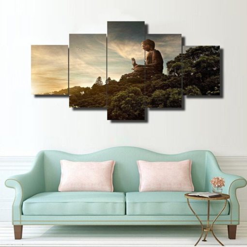 Buddha Spiritual Peaceful Dharma Meditation Nirvana 5 Piece Canvas Home Decor Buddhism Buddhist Zen Wall Art Print Panel Poster Wall Hanging