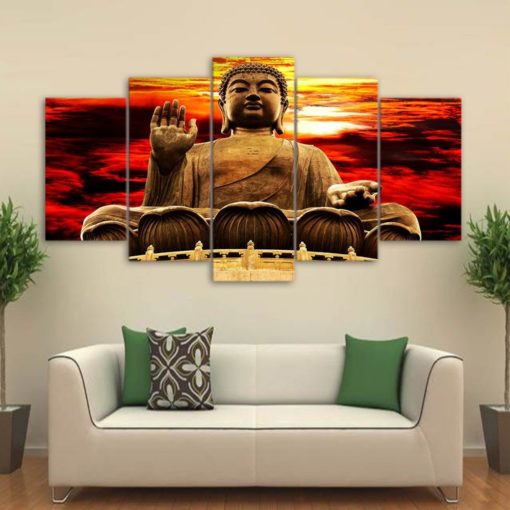 Buddha Spiritual Peaceful Dharma Meditation Nirvana 5 Piece Canvas Home Decor Buddhism Buddhist Zen Wall Art Print Panel Poster Wall Hanging
