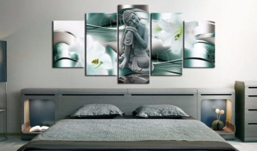 Buddha Spiritual Peaceful Dharma Meditation Nirvana 5 Piece Canvas Home Decor Buddhism Buddhist Zen Wall Art Print Panel Poster Wall Hanging