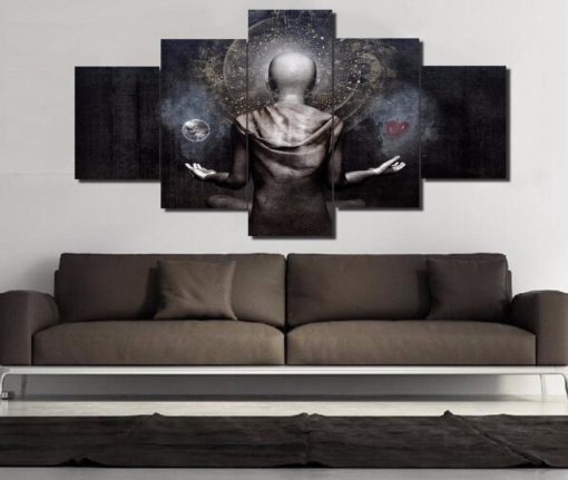 Buddha Spiritual Peaceful Dharma Meditation Nirvana 5 Piece Canvas Home Decor Buddhism Buddhist Zen Wall Art Print Panel Poster Wall Hanging