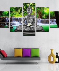 Buddha Spiritual Peaceful Dharma Meditation Nirvana 5 Piece Canvas Home Decor Buddhism Buddhist Zen Wall Art Print Panel Poster Wall Hanging