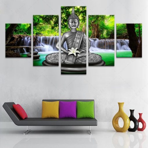 Buddha Spiritual Peaceful Dharma Meditation Nirvana 5 Piece Canvas Home Decor Buddhism Buddhist Zen Wall Art Print Panel Poster Wall Hanging