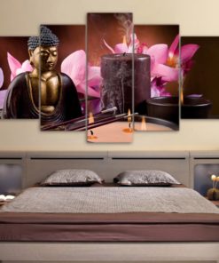 Buddha Spiritual Peaceful Dharma Meditation Nirvana 5 Piece Canvas Home Decor Buddhism Buddhist Zen Wall Art Print Panel Poster Wall Hanging
