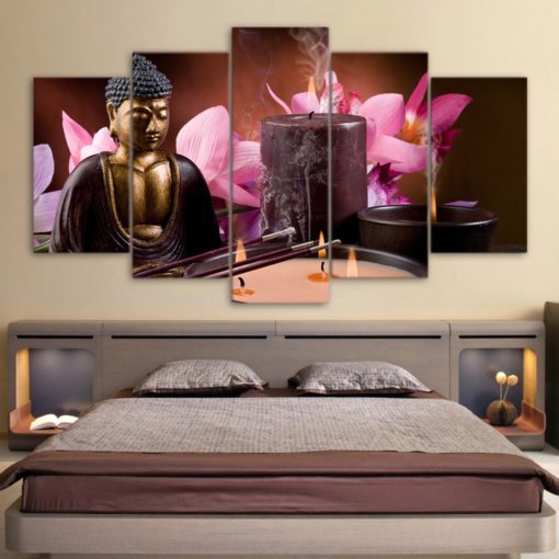 Buddha Spiritual Peaceful Dharma Meditation Nirvana 5 Piece Canvas Home Decor Buddhism Buddhist Zen Wall Art Print Panel Poster Wall Hanging