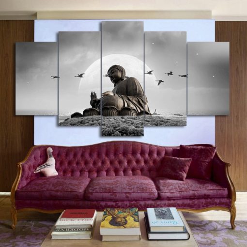 Buddha Spiritual Peaceful Dharma Meditation Nirvana 5 Piece Canvas Home Decor Buddhism Buddhist Zen Wall Art Print Panel Poster Wall Hanging