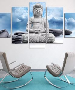 Buddha Wall Art, Buddhism Canvas Art, Relaxing Wall Decor, Split Canvas, Blue Decor, Multi Panel Set, Large Framed Poster, Hindu Painting