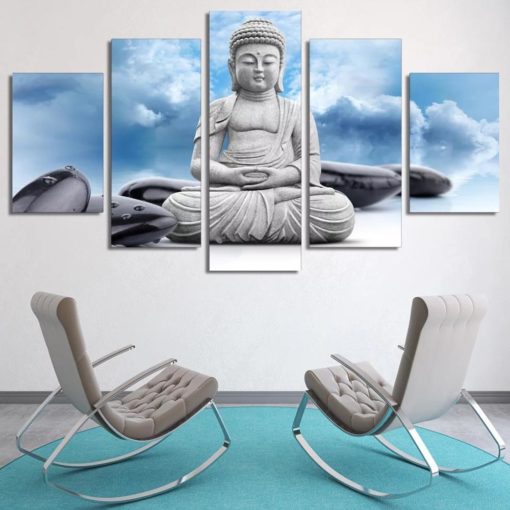 Buddha Wall Art, Buddhism Canvas Art, Relaxing Wall Decor, Split Canvas, Blue Decor, Multi Panel Set, Large Framed Poster, Hindu Painting