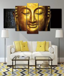 Buddha Canvas Art, Golden Wall Art, 5 piece Large Canvas Print, 5 panels Wall Decor, Painting, Buddha canvas Print, Buddhism